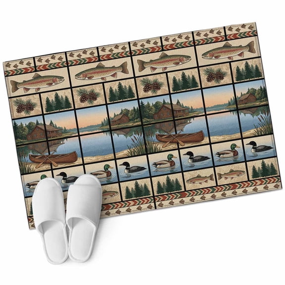 Farmhouse Cabin Bathroom Rug Washable 2x3 Entryway Rug Non Slip Country Barn Duck Fish Nature Scenery Front Door Mat Low Pile Indoor Doormat Throw Floor Carpet for Kitchen Bedroom Entrance