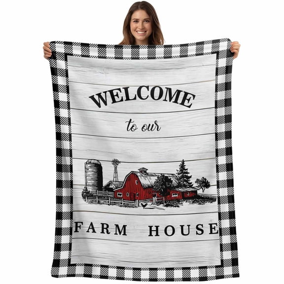 Farmhouse Cabin Blanket Soft Cozy Warm Throw Blanket for Couch, Plush Fuzzy Flannel Fleece Blankets for Sofa, Country Vintage House Wood Grain Pliad Bed Blankets Lightweight Gifts for Women, 30"x40"