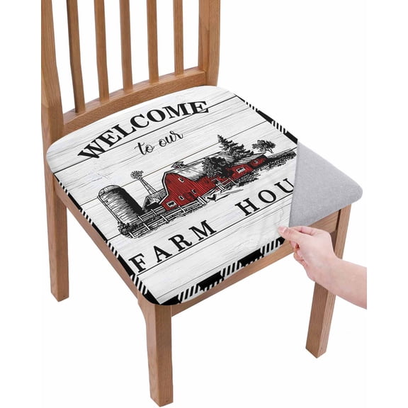 Farmhouse Cabin Chair Seat Covers for Dining Room Stretch Chair Seat Covers Set of 2, Country Vintage House Wood Grain Pliad Chair Seat Protector Cushion Slipcovers for Kitchen Restaurant Office