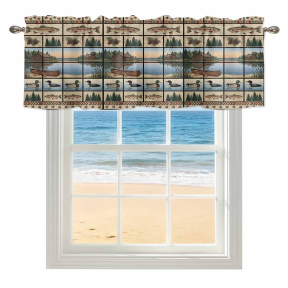 Farmhouse Cabin Kitchen Valances for Windows 42x18 Inch Kitchen Curtains Valances Rod Pocket Country Barn Duck Fish Nature Scenery Bathroom Window Valances for Window Treatment Decor