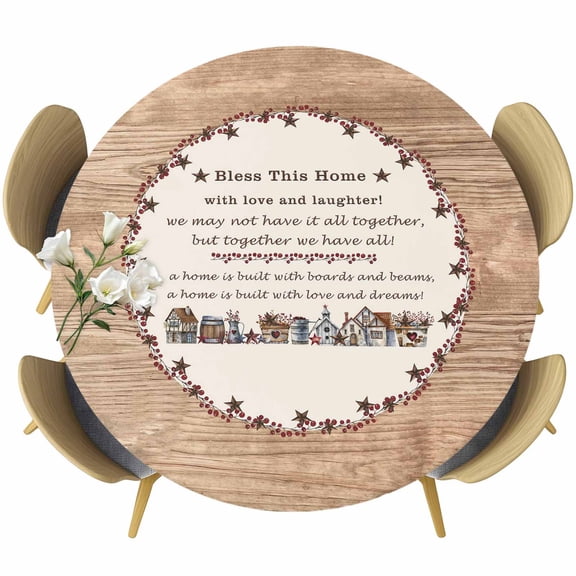 Farmhouse Cabin Round Tablecloth, Fitted Table Cover with Elastic for 36"-44" Round Tables, Country Retro Barn Brown Wooden Grain Table Cloth Outdoor Indoor Dinning Party Waterproof Tablecloths