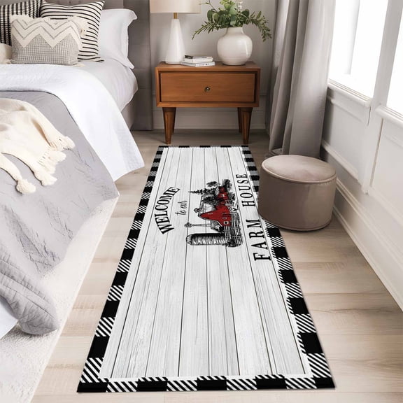 Farmhouse Cabin Runner Rug 2x6 FT,Non Slip Hallway Carpet,Country Vintage House Wood Grain Pliad Washable Soft Floor Carpet Throw Runner Carpet Long Rug for Entryway Kitchen Bedside Sliding Door