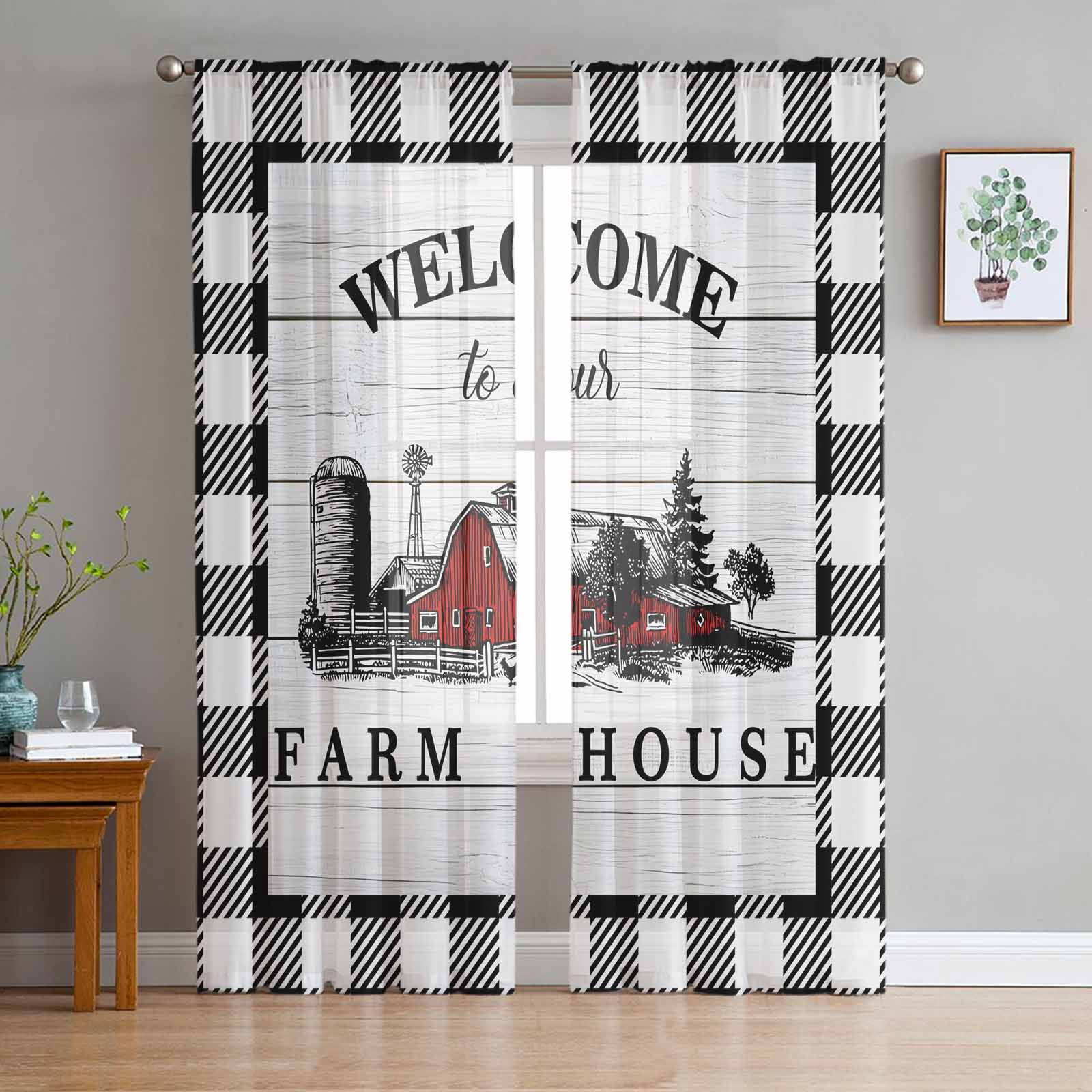 Farmhouse Cabin Semi Sheer Curtains 72 Inch Length 2 Panels Set ...