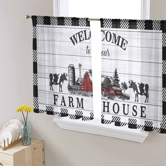 Farmhouse Cabin Sheer Curtains 45 Inch Length 2 Panels Set for Living Room/Bedroom, Country Vintage House Wood Grain Pliad Curtain Sheers Drapes Rod Pocket Curtains Window Treatment Set 52''x45''x2