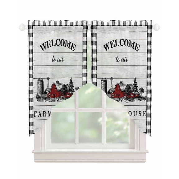 Farmhouse Cabin Swag Valances for Windows, Country Vintage House Wood Grain Pliad Rod Pocket Sheer Valances for Small Windows, Swag Toppers Light Filtering for Kitchen Living Room 2 Panels 28''x36''