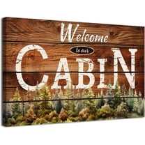 Farmhouse Cabin Wall Art Living Room Rustic Welcome Sign Pictures Wall Decor Nature Pine Trees Forest Brown Woodsy Grain Canvas Prints Lodge Woodland Painting Nursery Bedroom Home Decoration 12x16in