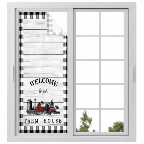 Farmhouse Cabin Window Privacy Film, Country Vintage House Wood Grain Pliad Static Cling UV Sun Blocking Heat Control Window Tint, Non-Adhesive One Way Windows Privacy Cover 29.5''x78.7''