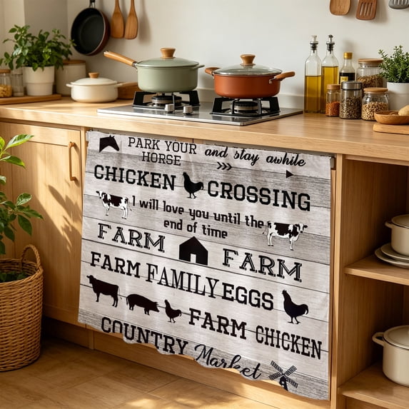 Farmhouse Cabinet Curtains for Kitchen 35"W x 35"L, Country Barn Animal Cow Pig Chicken Brown Wood Grain Laundry Sink Cabinets Magic Tape Short Curtain Privacy Panel for Bathroom Vanity Cabinets