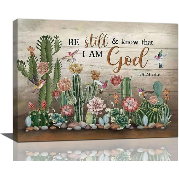 Farmhouse Cactus Flower Wall Art Succulent Kitchen Wall Decor Bible Verse Plants Theme Pictures Canvas Prints Framed Modern Botanical Painting Artwork for Bathroom Bedroom Living Room Office 16"x12"