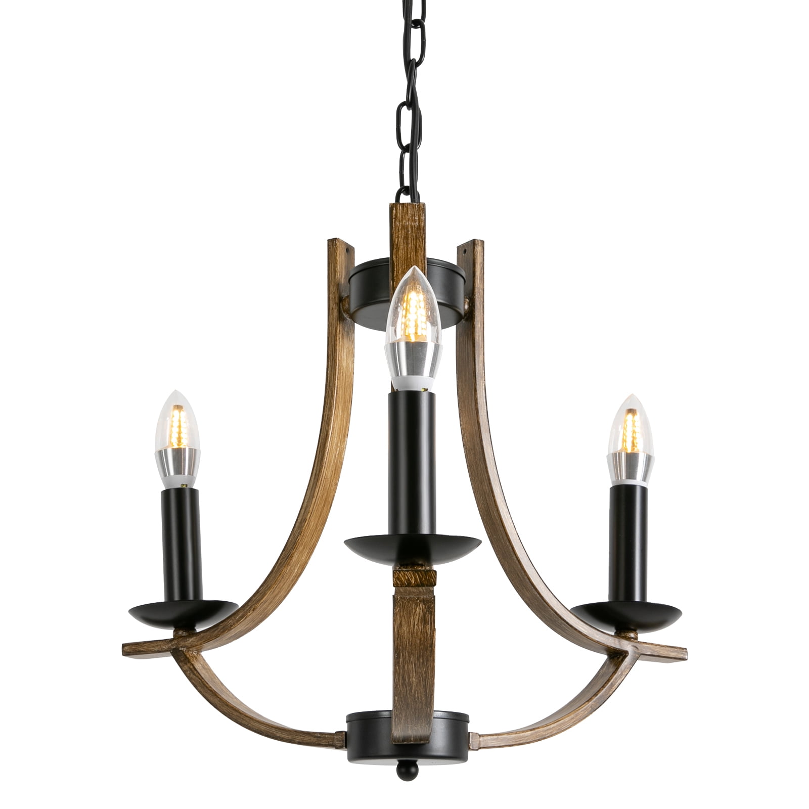 3-Light Wood Farmhouse Candle Chandelier Lamp Ceiling Light Height ...