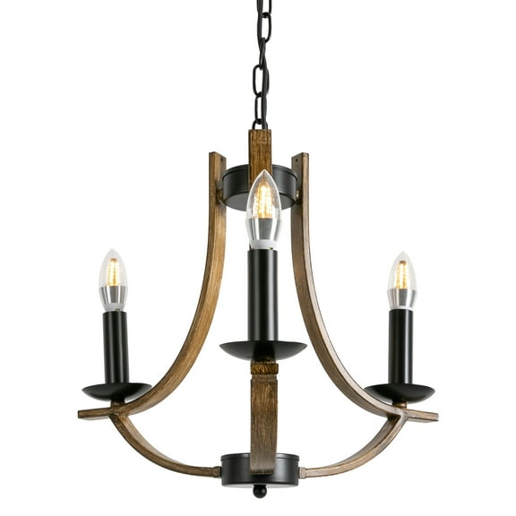3-Light Wood Farmhouse Candle Chandelier Lamp Ceiling Light  Height Adjustable
