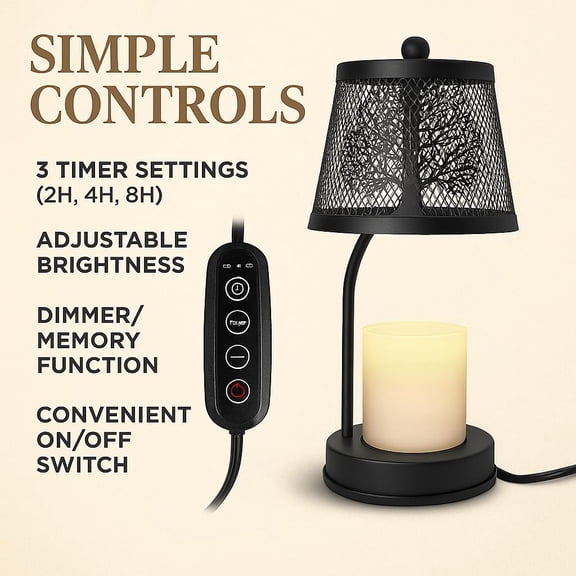 Farmhouse Candle Warmer Lamp Black Large Flameless & Smokeless Candle Melter lamp with Timer & Adjustable Light,for Aromatic Candles Zen & Meditation Decor, Lampara para Velas Aromaticas