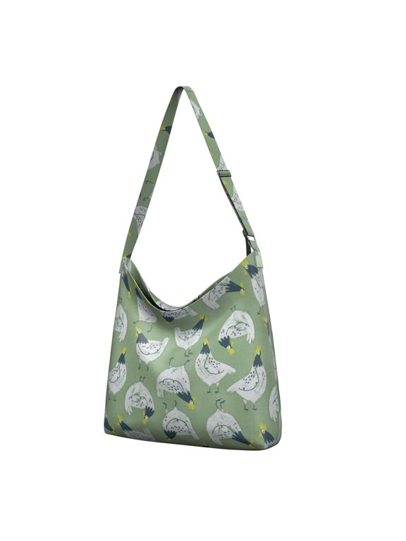 Farmhouse Canvas Crossbody Bag – Rooster, Hen, and Egg Print with Cute Chickens and Retro Coop Pattern, Reusable Shopping Tote