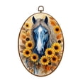 thumbnail image 1 of Farmhouse Canvas Wall Art Blue Horse Surrounded by Sunflowers Autumn Leaves Oval Framed Canvas Prints Vintage Wall Hanging Decor for Home Decorations 8.6"x11.4", 1 of 7