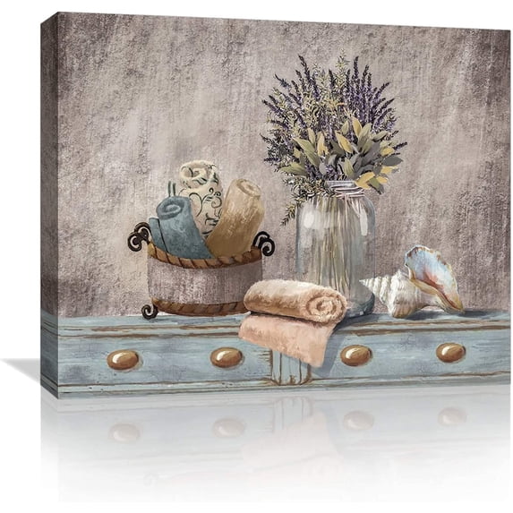 Farmhouse Canvas Wall Art Flowers Wall Decor Brown Theme Rustic Framed Artwork for Bathroom Vintage Paintings Pictures Wall Decor for Bedroom Kitchen Modern Country Home Wall Decoration Size 16x24