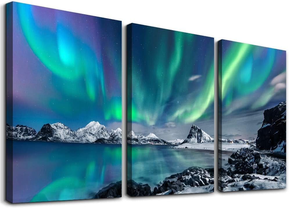 Aurora Borealis Landscape Canvas Wall Art Set for Nursery 12" x 16"