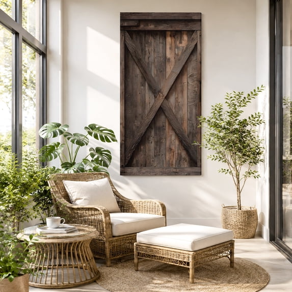 Farmhouse Canvas Wall Art for Living Room Bedroom Bathroom, Brown Country Style Barn Door Distressed Wood Grain Canvas Art Wall Decor, Artwork for Walls Home Office Decor, 24"x48"