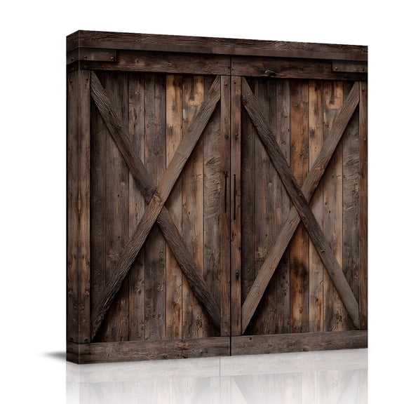 Farmhouse Canvas Wall Art for Living Room, Brown Country Style Barn Door Distressed Wood Grain Poster Print Painting for Bedroom Office Home Decoration Wall Pictures Prepare To Hang 8"x8"