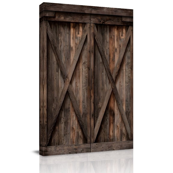 Farmhouse Canvas Wall Art for Living Room, Brown Country Style Barn Door Distressed Wood Grain Poster Print Painting for Bedroom Office Home Decoration Wall Pictures Prepare To Hang 24"x36"