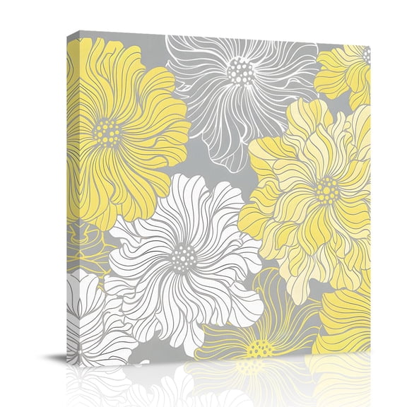 Farmhouse Canvas Wall Art for Living Room, Pastoral Flowers Graffiti Yellow White Spring Floral Poster Print Painting for Bedroom Office Home Decoration Wall Pictures Prepare To Hang 16"x16"