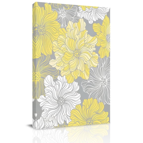 Farmhouse Canvas Wall Art for Living Room, Pastoral Flowers Graffiti Yellow White Spring Floral Poster Print Painting for Bedroom Office Home Decoration Wall Pictures Prepare To Hang 16"x24"
