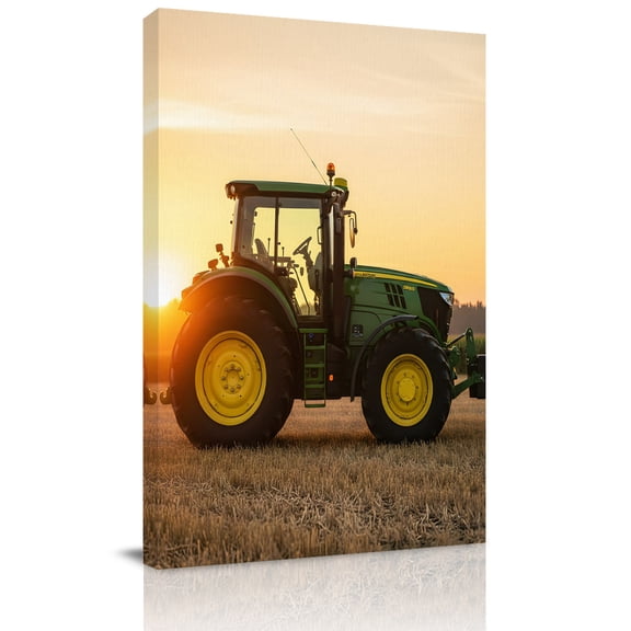 Farmhouse Canvas Wall Art for Living Room, Rustic Country Green Bulldozers Realistic Farmland Sunset Poster Print Painting for Bedroom Office Home Decoration Wall Pictures Prepare To Hang 10"x10"