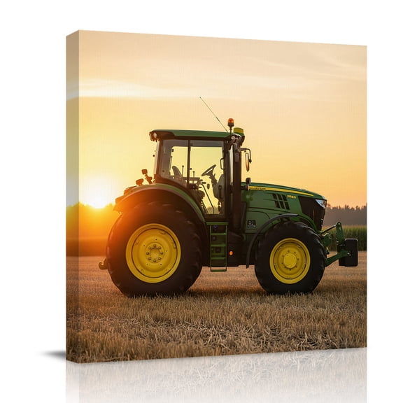 Farmhouse Canvas Wall Art for Living Room, Rustic Country Green Bulldozers Realistic Farmland Sunset Poster Print Painting for Bedroom Office Home Decoration Wall Pictures Prepare To Hang 8"x8"
