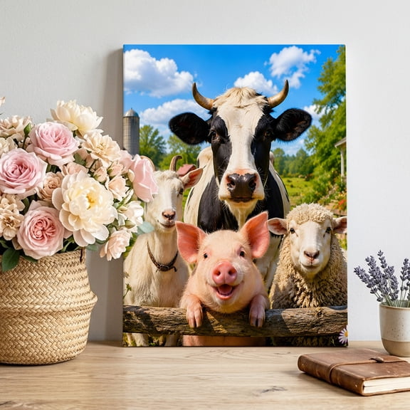 Farmhouse Canvas Wall Art for Living Room, Sheep Pig Cow Barn Rustic Countryside Poster Print Painting for Bedroom Office Home Decoration Wall Pictures Prepare To Hang 10"x10"