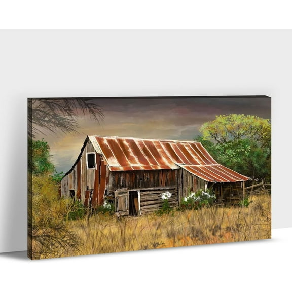 Farmhouse Canvas Wall Art - Old Barn Picture Canvas Prints for Rustic Home Wall Decor, Vintage Farmhouse Wall Art Framed Canvas for Western Home Decor Ready to Hang 12x18 inches