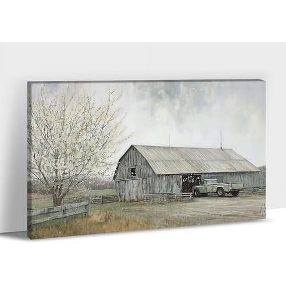 Farmhouse Canvas Wall Art, Vintage Barn and Old Truck Picture Wall Art, Rustic Farmhouse Pictures Prints for Living Room Wall Decor, Country Landscape HD Prints for Vintage Bedroom 12x18 Inches