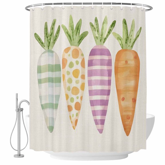 Farmhouse Carrot Shower Curtain Set - Standard 72" x 72" Washable Bathtub Curtain with 12 Hooks, Stripes Radish Vintage Waterproof Fabric Stall Shower Curtains for Bathroom/Bathtub Décor