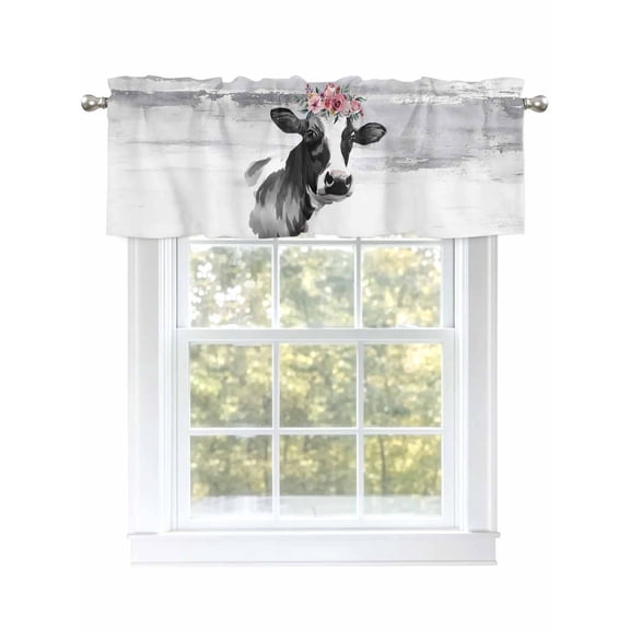 Farmhouse Cattle Cow Valances for Windows, Rod Pocket Kitchen Valance Curtains - Soft & Washable Small Window Treatment for Living Room,&nbsp;Bathroom, Watercolor , 42x12 Inch, 1 Panel