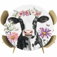 thumbnail image 1 of Farmhouse Cattle with Flowers Round Fitted Table Cover Butterfly Wildflowers Animal Waterproof Table Cloth with Elastic Edge Wipeable Tablecloth for Picnic Camping Party Fits 45"-54" Diameter, 1 of 8