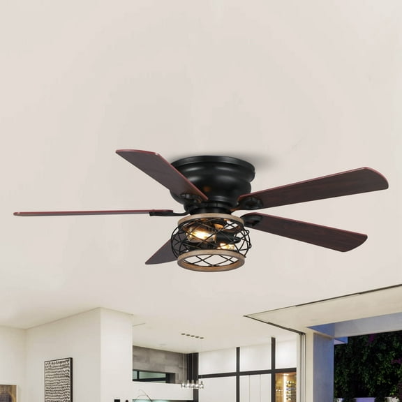 48Inch Farmhouse Ceiling Fan, Industrial Style Indoor LED Ceiling Fan with Light and Remote Control,5 Dual-Side Rustic Blades,3 Speed,Reversible Airflow