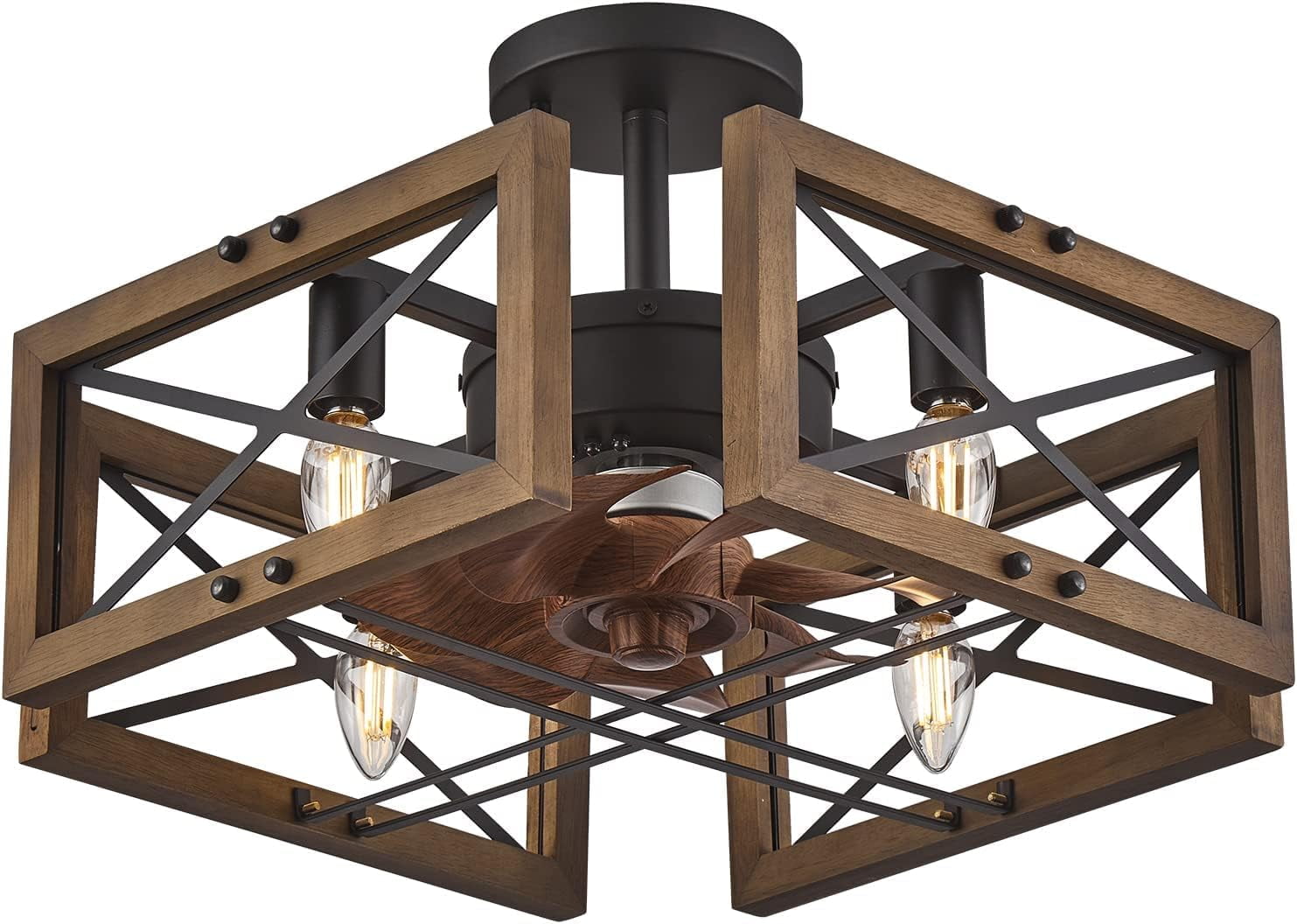 Farmhouse Ceiling Fans with Lights, Wood Flush Mount Ceiling Fan Lights with Remote Control