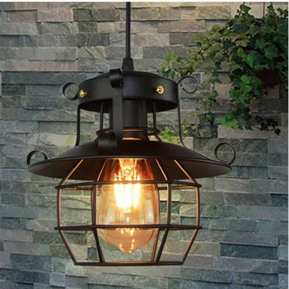 Farmhouse Ceiling Light Fixture Rustic Industrial Iron Cage Hanging Pendant Lamp 110-240V 60W 8.67*8.67in for The Dining Room, Bedroom, Corridor