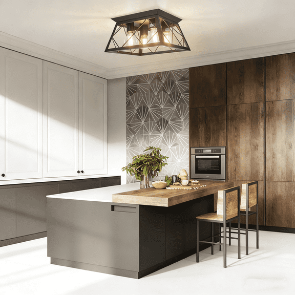 Farmhouse Ceiling Light Semi Flush Mount Vintage 4-Light Square Rustic Island Light Fixtures for Entryway Hallway Dining Room Living Room Bedroom