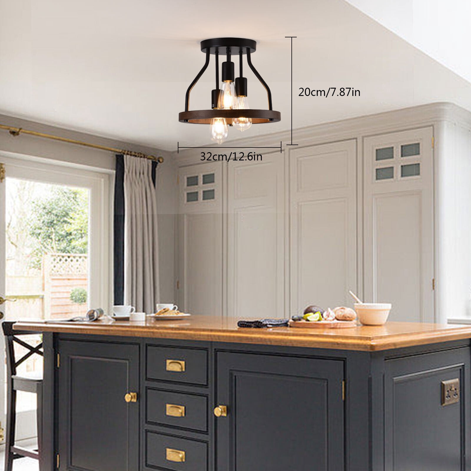 Farmhouse Ceiling Light Semi Flush Mount Chandelier Fixture Pendant Lamp Black