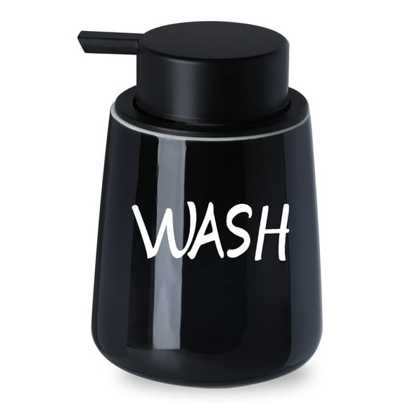 Farmhouse Ceramic Dish Soap Dispenser with Pump.Hand Soap Dispenser, 12oz Dish Soap Pump for Bathroom (WASH, Black)
