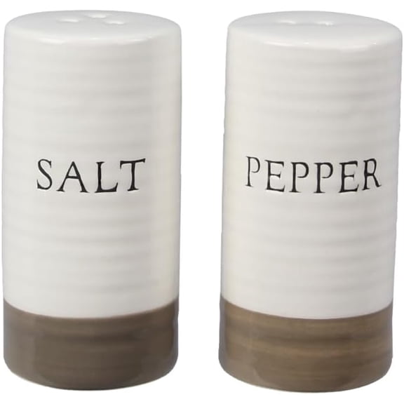 . Farmhouse Ceramic Salt and Pepper Shaker Set - Cute Kitchen Table Accessories and Decor, Small 3-Inch Modern White Rustic Dining Table Decor for Everyday Dining and Gift Giving