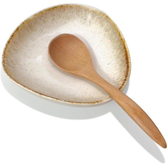 Farmhouse Ceramic Spoon Rests Holder,Coffee Spoon Holder,Cooking Utensil,Ladles, Tong for Kitchen Counter Stove Top (Sandy Beige)