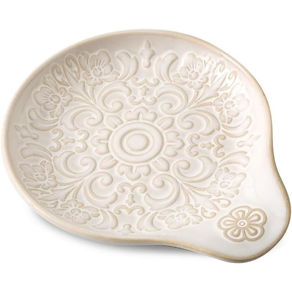 Farmhouse Ceramic Spoon Rests Holder for Kitchen Counter Stove Top (White-A1)