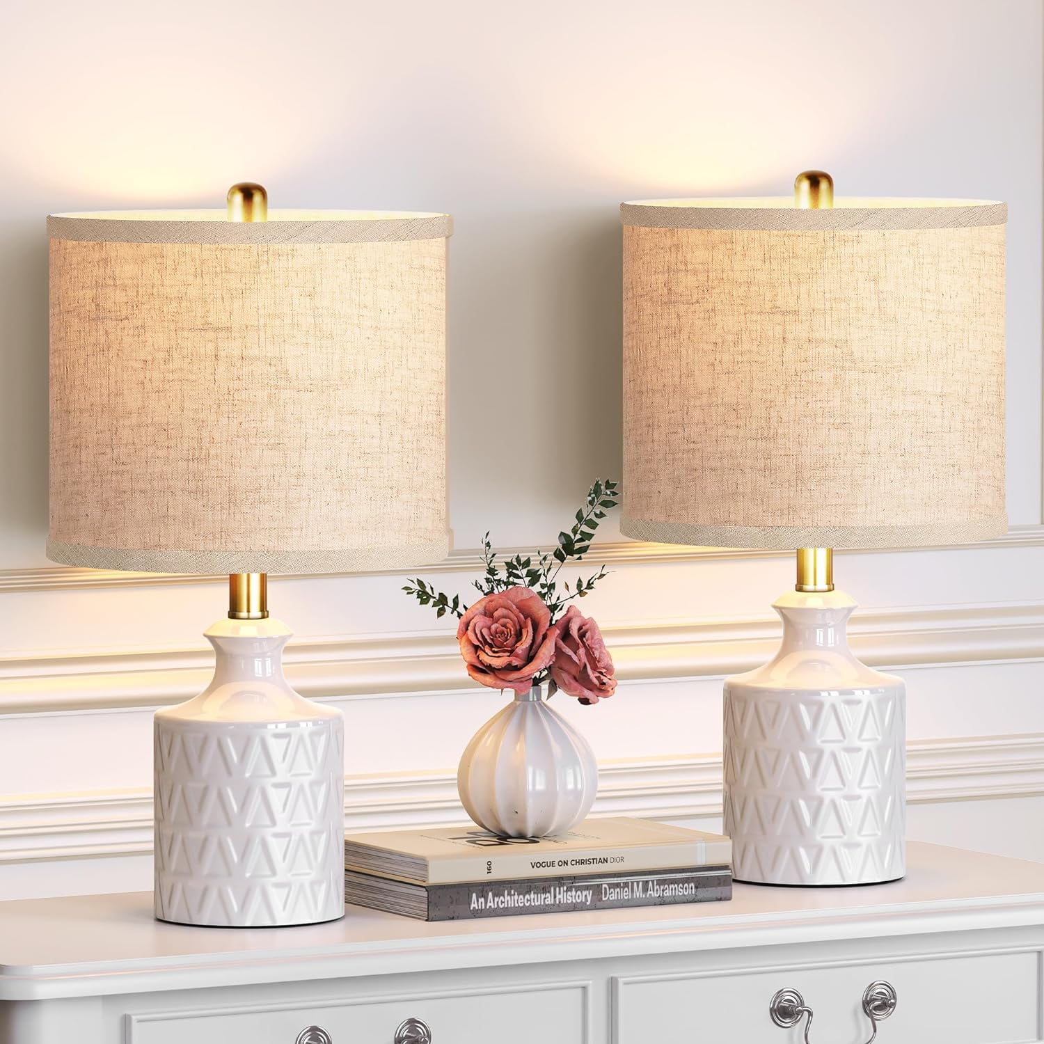 Farmhouse Ceramic Table Lamp Set of 2, 25" Modern Accent White Bedside — free download