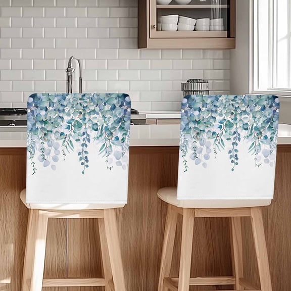 Farmhouse Chair Covers Set of 1 Watercolor Blue Eucalyptus Leaves Rustic Botanical Chair Back Covers Stretch Removable Washable Slipcovers Protector for Dining Room Kitchen Party Decor