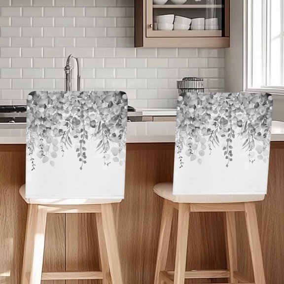 Farmhouse Chair Covers Set of 6 Watercolor Gray Eucalyptus Leaves Rustic Botanical Chair Back Covers Stretch Removable Washable Slipcovers Protector for Dining Room Kitchen Party Decor