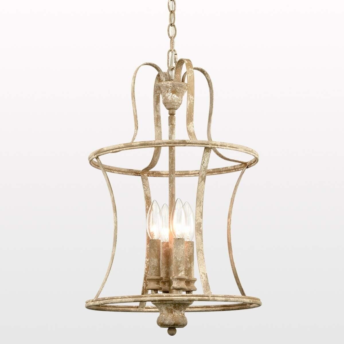 Farmhouse Chandelier 4-Light Distressed Off-White Dining Room Lighting Fixtures
