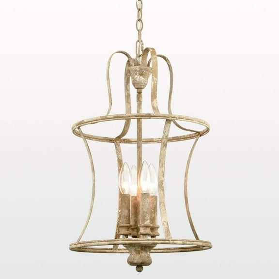 Farmhouse Chandelier 4-Light Distressed Off-White Dining Room Lighting Fixtures
