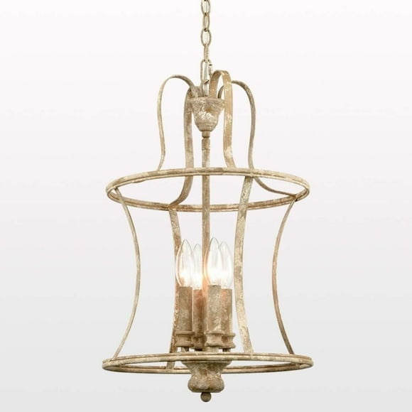 Farmhouse Chandelier 4-Light Distressed Off-White Dining Room Lighting Fixtures