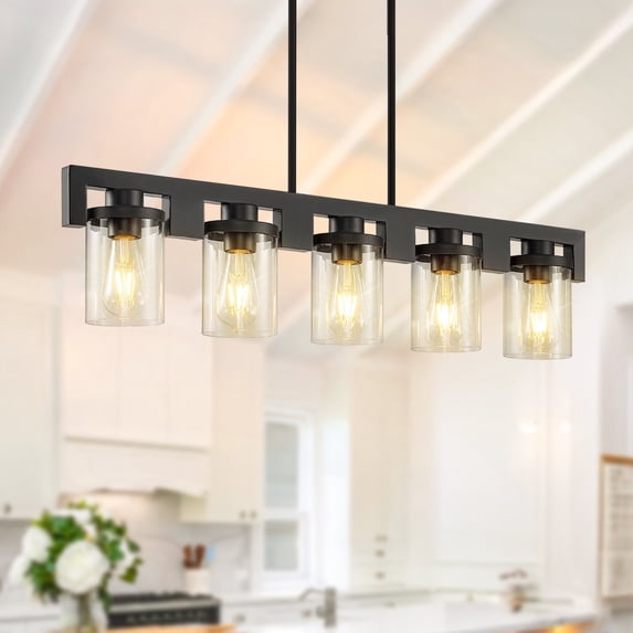 LovingAHome 5-Light Glass Pendant Light for Kitchen Island Adjustable Height for Kitchen Island Restaurant Bar