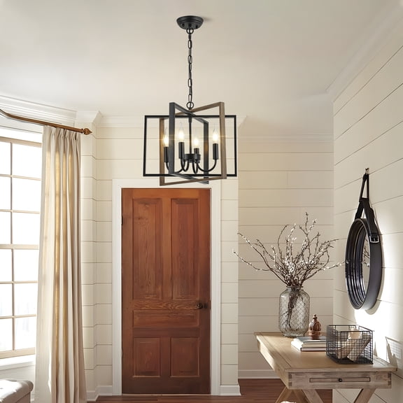 Farmhouse Chandelier Black Rustic Pendant Light Fixture, Adjustable Metal Flush Mount Ceiling Light for Kitchen Island, Dining Room, Living Room, Bedroom, Foyer